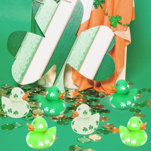 4E's Novelty 24 Pack St Patricks Day Rubber Ducks - 2 inch Green Shamrock Rubber Duckies Bulk - St. Patrick's Day Gifts for Kids Party Favors Accessories by 4E's Novelty