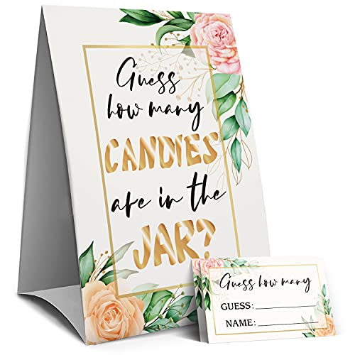 Green Leaf Safflower Guess How Many Candies Are In The Jar, Baby Shower Sign -1 Sign and 50 Guessing Cards(12A) from 