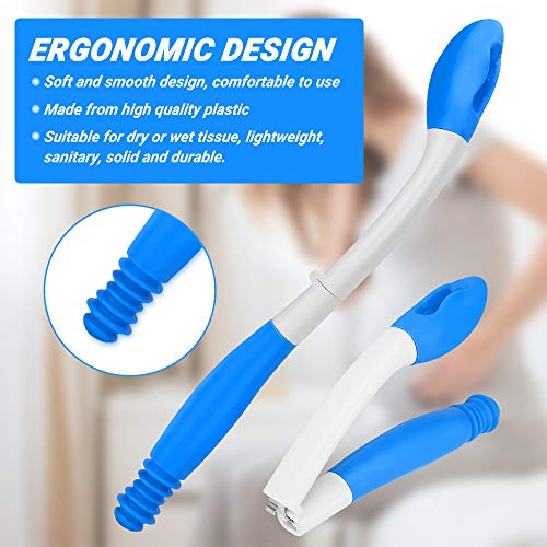 Foldable Toilet Aids for Wiping, Jhua 15.7" Long Reach Comfort Wipe Bottom Grips with Hook, Toilet Paper Aids Tools Tissue Grip Self Wipe Assist Holder, Blue by Jhua
