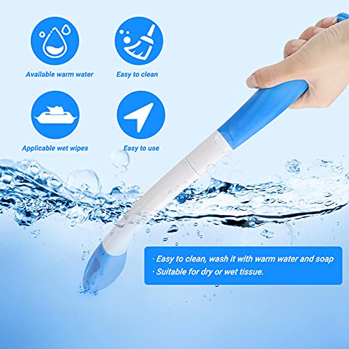 Foldable Toilet Aids for Wiping, Jhua 15.7" Long Reach Comfort Wipe Bottom Grips with Hook, Toilet Paper Aids Tools Tissue Grip Self Wipe Assist Holder, Blue by Jhua