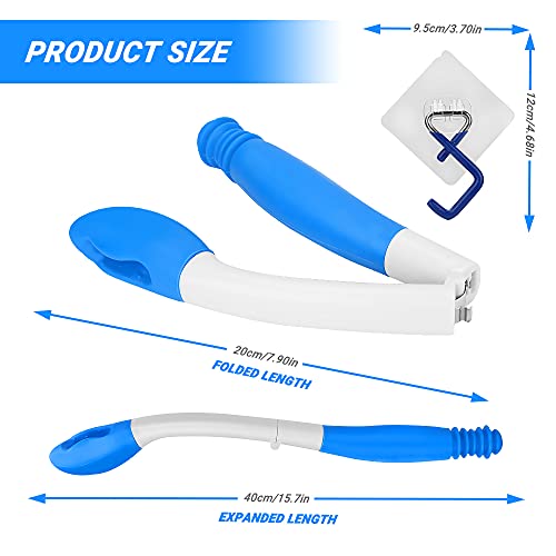 Foldable Toilet Aids for Wiping, Jhua 15.7" Long Reach Comfort Wipe Bottom Grips with Hook, Toilet Paper Aids Tools Tissue Grip Self Wipe Assist Holder, Blue by Jhua