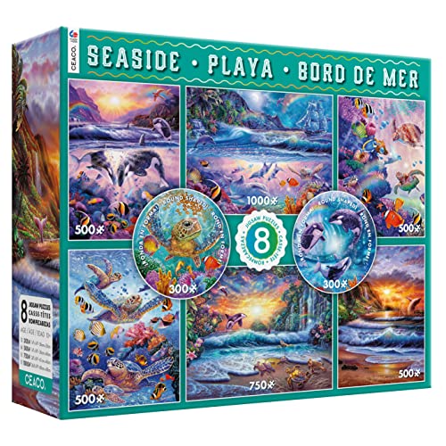 Ceaco - 8 in 1 Multipack - Seaside - (2) Round 300 Piece, (4) 500 Piece, (1) 750 Piece (1) 1000 Piece Jigsaw Puzzles from Ceaco