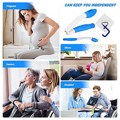 Foldable Toilet Aids for Wiping, Jhua 15.7" Long Reach Comfort Wipe Bottom Grips with Hook, Toilet Paper Aids Tools Tissue Grip Self Wipe Assist Holder, Blue by Jhua