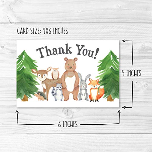24 Woodland Thank You Cards With Envelopes, Kids or Baby Shower Thank You Note, Rustic Animal Deer or Fox, 4x6 Varied Gratitude Pack For Party, Birthday Boy or Girl Children, Appreciation Stationery from Hadley Designs