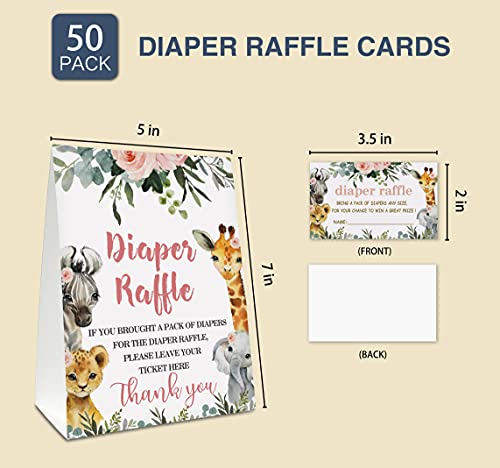 Diaper Raffle Tickets For Baby Shower, Jungle Animal Themed Fill In Invites Cards, 1 Sign & 50 Cards Per Pack â (bb002-niaobu) by Yuansail
