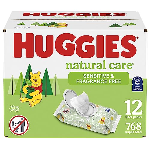 Baby Wipes, Huggies Natural Care Sensitive Baby Diaper Wipes, Unscented, Hypoallergenic, 12 Flip-Top Packs (768 Wipes Total) by Kimberly-Clark Corp.