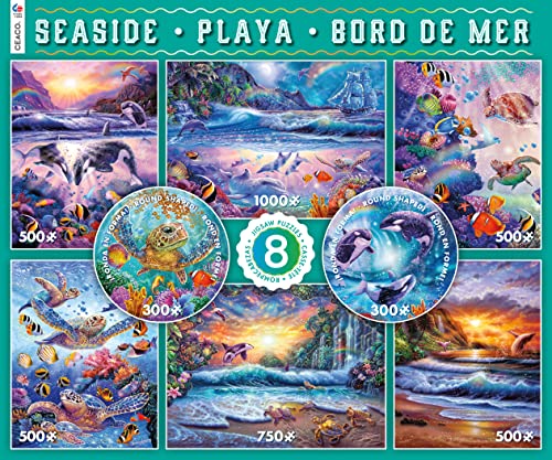 Ceaco - 8 in 1 Multipack - Seaside - (2) Round 300 Piece, (4) 500 Piece, (1) 750 Piece (1) 1000 Piece Jigsaw Puzzles from Ceaco