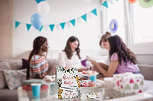 Diaper Raffle Tickets For Baby Shower, Jungle Animal Themed Fill In Invites Cards, 1 Sign & 50 Cards Per Pack â (bb002-niaobu) by Yuansail