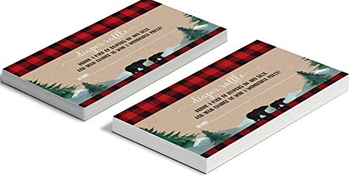 Lumberjack Diaper Raffle Insert Cards (Pack of 25) Boys Baby Shower Games - Invitation Insert for Drawings - Rustic Little Woodsy Bear Designs Red and Black Printed Supplies (2 x 4 Size) Paper Clever Party from Paper Clever Party