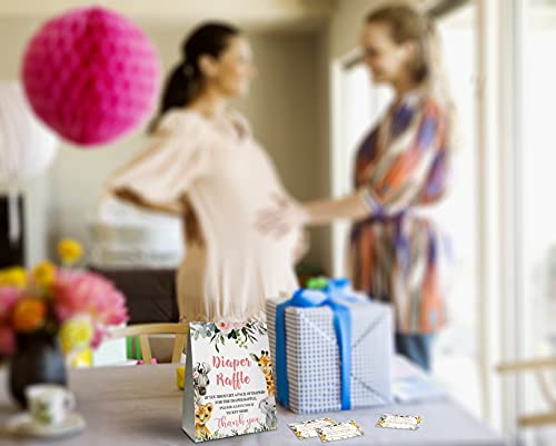 Diaper Raffle Tickets For Baby Shower, Jungle Animal Themed Fill In Invites Cards, 1 Sign & 50 Cards Per Pack â (bb002-niaobu) by Yuansail