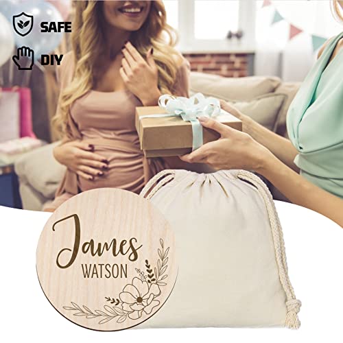 Personalized Birth Announcement Sign Custom Engraved Wooden Newborn Baby Name Announcement Card Round for Newborn Photo Props Hello World Baby Announcement Sign (BAS 04) by Mayyi