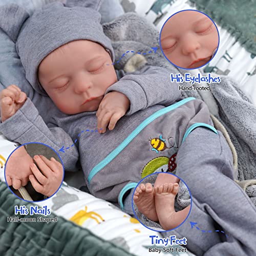 JIZHI Lifelike Reborn Baby Dolls Boys Soft Full Vinyl Body 17 Inch Sleeping Realistic Newborn Baby Dolls Real Life Baby Dolls Gift Set Kids Toys for Age 3+ by JIZHI