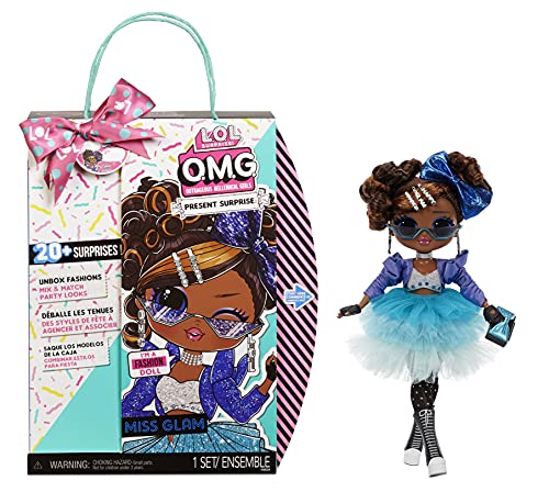 LOL Surprise OMG Present Surprise Fashion Doll Miss Glam with 20 Surprises, 5 Fashion Looks, and Fun Accessories for Birthday Inspired Doll by MGA Entertainment