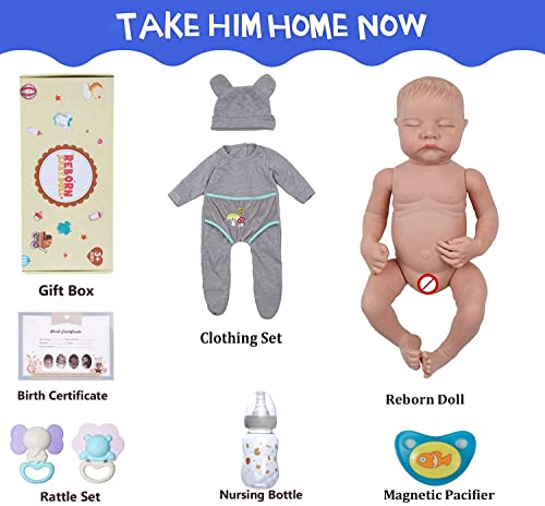 JIZHI Lifelike Reborn Baby Dolls Boys Soft Full Vinyl Body 17 Inch Sleeping Realistic Newborn Baby Dolls Real Life Baby Dolls Gift Set Kids Toys for Age 3+ by JIZHI