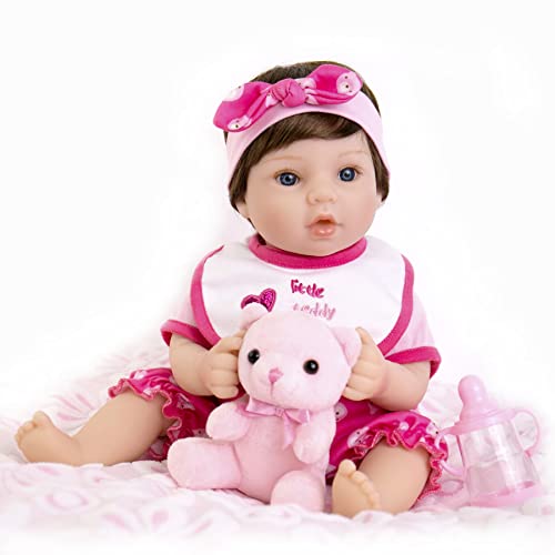 Aori Lifelike Reborn Baby Dolls Pink Bassinet 18 inch Realistic Newborn Girl Doll in Soft Vinly and Weighted Body with 9-Piece Gift Set from Aori