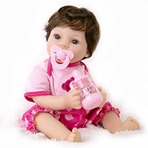 Aori Lifelike Reborn Baby Dolls Pink Bassinet 18 inch Realistic Newborn Girl Doll in Soft Vinly and Weighted Body with 9-Piece Gift Set from Aori