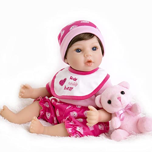 Aori Lifelike Reborn Baby Dolls Pink Bassinet 18 inch Realistic Newborn Girl Doll in Soft Vinly and Weighted Body with 9-Piece Gift Set from Aori