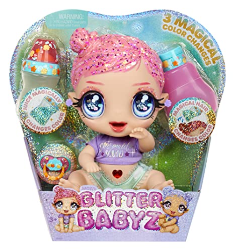 MGA Entertainment Glitter Baby Marina Finley Baby Doll with 3 Magical Color Changes, Pink Glitter Hair, Mermaid Squad Outfit, Diaper, Bottle, Pacifier Gift for Kids, Toy for Girls Boys Ages 3 4 5+ by MGA Entertainment