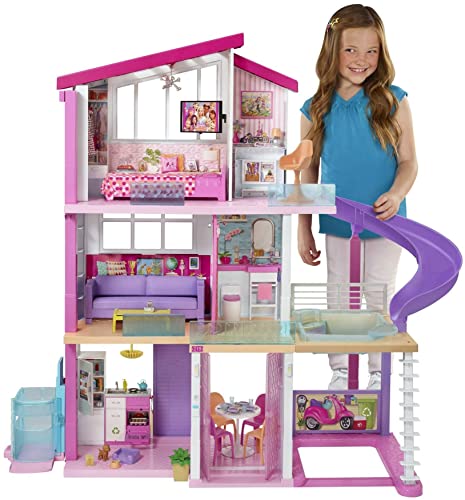 Barbie Dreamhouse, Doll House Playset with 70+ Accessories Including Transforming Furniture, Elevator, Slide, Lights & Sounds by Mattel