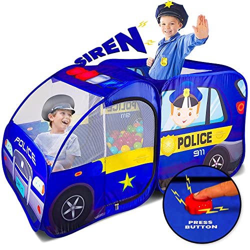 Police Car Pop Up Play Tent with Sound Button for Kids, Toddlers, Boys, Girls, Indoors & Outdoors â Playhouse for Interactive Fun - Foldable, Quick Setup Pretend Play Toys & Gift by Kiddzery