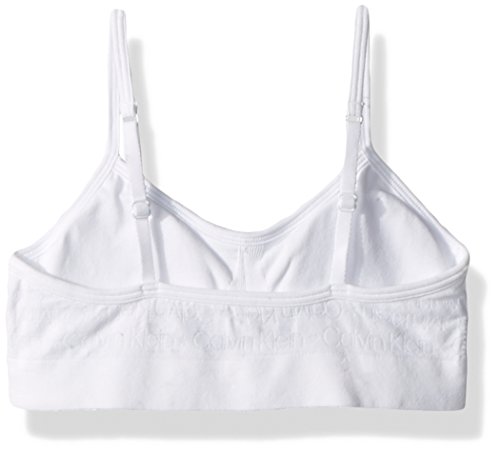 Calvin Klein Girls' Seamless Wirefree Comfort Bralette Bra, X-Large - 14/16, Soft Crop - White with Blue Logo from Calvin Klein
