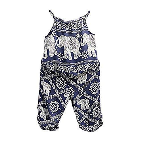 2Pcs/Set Kids Baby Girls Elephant Jumpsuit Romper, Straps Tops+Harem Pants Outfit (2-3 Years, Blue) from BULINGNA