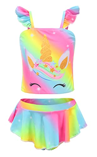 Akokvlar Two Pieces Unicorn Swimsuit Mermaid Bikinis Tankini Bathing Suit for Little Girls (4T, Rainbow Style Unicorn) from Akokvlar