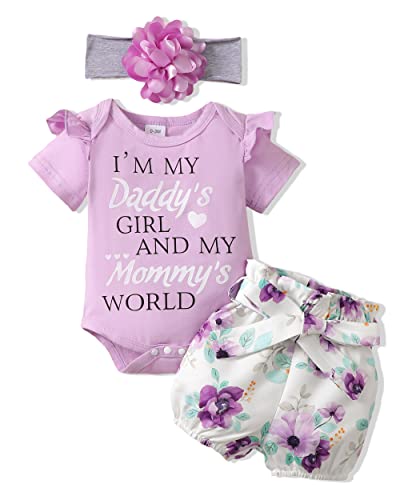 Renotemy Infant Girl Clothes Newborn Outfits Gifts Short Sleeve Romper Pants Set 0-3 Months Baby Girl Clothes Outfit Sets Taro Purple from 
