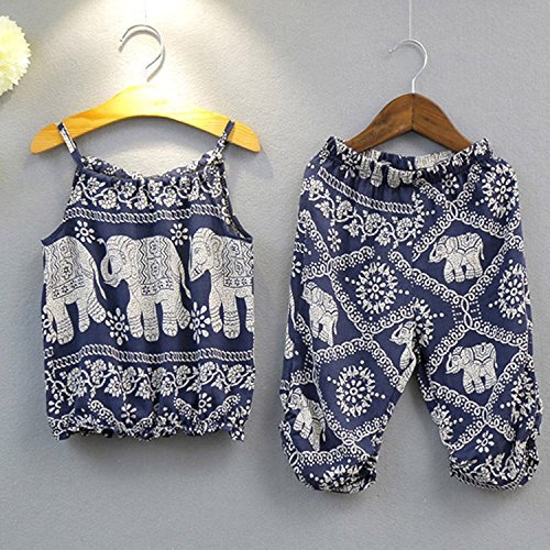 2Pcs/Set Kids Baby Girls Elephant Jumpsuit Romper, Straps Tops+Harem Pants Outfit (2-3 Years, Blue) from BULINGNA