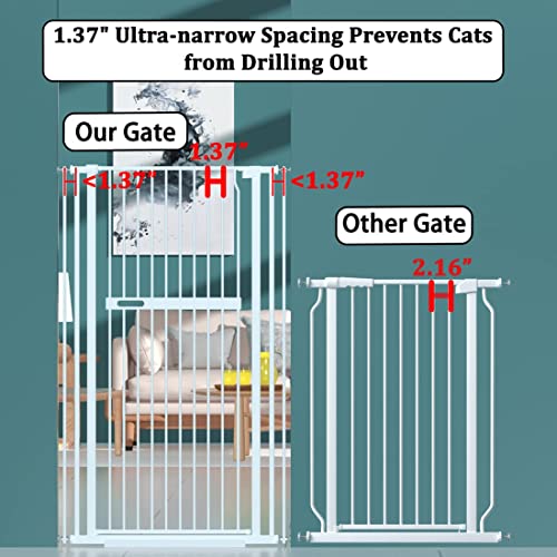 WAOWAO 55.11" Extra Tall Cat Pet Gate Wide Pressure Mounted Walk Through Swing Auto Close Safety White Metal Baby Toddler Kids Child Dog Pet Puppy Cat for Indoor Stairs,Doorways, Kitchen 30.11-66.11" by WAOWAO