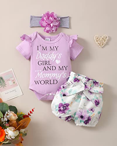 Renotemy Infant Girl Clothes Newborn Outfits Gifts Short Sleeve Romper Pants Set 0-3 Months Baby Girl Clothes Outfit Sets Taro Purple from 