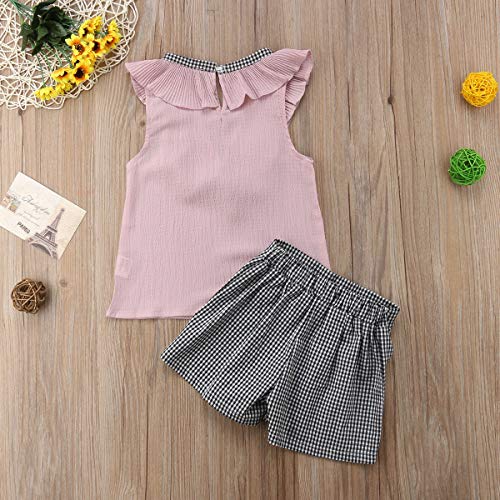 Toddler Baby Girl Sleeveless Tops Plaid Button Summer Shorts Set Clothes Outfits (Pink, 6) by 