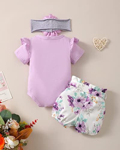 Renotemy Infant Girl Clothes Newborn Outfits Gifts Short Sleeve Romper Pants Set 0-3 Months Baby Girl Clothes Outfit Sets Taro Purple from 