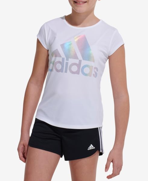 adidas Girls' Big Short Sleeve Scoop Neck Tee T-Shirt, White BOS Foil Rainbow, X-Large from adidas