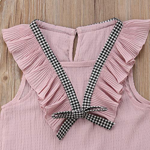 Toddler Baby Girl Sleeveless Tops Plaid Button Summer Shorts Set Clothes Outfits (Pink, 6) by 