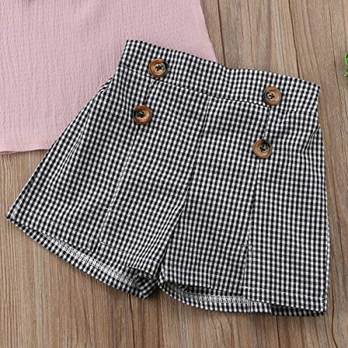 Toddler Baby Girl Sleeveless Tops Plaid Button Summer Shorts Set Clothes Outfits (Pink, 6) by 
