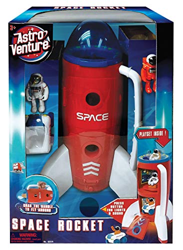 Astro Venture Spaceship Rocket Toy Playset with 2 Astronauts and Rover Vehicle - Lights and Sound Effects, Plus Carrying Handle for Blasting to The Moon and Flying Back - Play and Explore Space Toys by Astro Venture