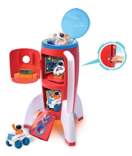 Astro Venture Spaceship Rocket Toy Playset with 2 Astronauts and Rover Vehicle - Lights and Sound Effects, Plus Carrying Handle for Blasting to The Moon and Flying Back - Play and Explore Space Toys by Astro Venture