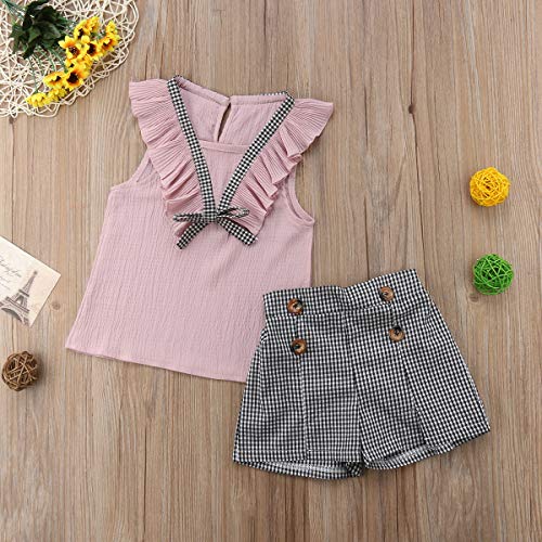Toddler Baby Girl Sleeveless Tops Plaid Button Summer Shorts Set Clothes Outfits (Pink, 6) by 