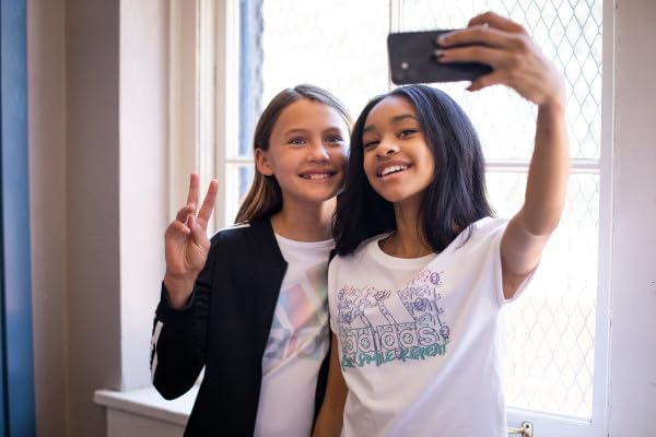 adidas Girls' Big Short Sleeve Scoop Neck Tee T-Shirt, White BOS Foil Rainbow, X-Large from adidas