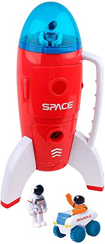 Astro Venture Spaceship Rocket Toy Playset with 2 Astronauts and Rover Vehicle - Lights and Sound Effects, Plus Carrying Handle for Blasting to The Moon and Flying Back - Play and Explore Space Toys by Astro Venture