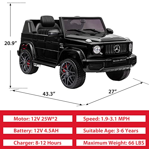 TOBBI Electric Car for Kids, Licensed Mercedes Benz G63 Kids' Electric Vehicle, 12V Kids Ride On Car with Parents Remote Control, Openable Doors/Spring Suspension System/Music's Play/Led Lights-Black from TOBBI