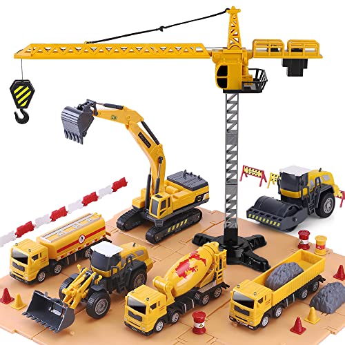 iPlay, iLearn Construction Site Vehicles Toy Set, Kids Engineering Playset, Tractor, Digger, Crane, Dump Trucks, Excavator, Cement, Steamroller, Birthday Gift for 3 4 5 Year Old Toddlers Boys Children by iPlay, iLearn