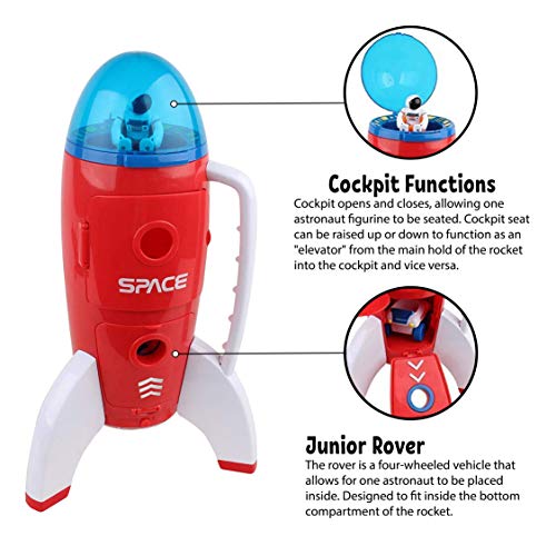 Astro Venture Spaceship Rocket Toy Playset with 2 Astronauts and Rover Vehicle - Lights and Sound Effects, Plus Carrying Handle for Blasting to The Moon and Flying Back - Play and Explore Space Toys by Astro Venture