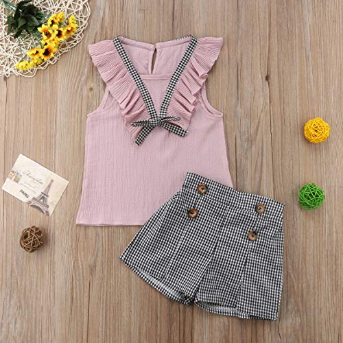 Toddler Baby Girl Sleeveless Tops Plaid Button Summer Shorts Set Clothes Outfits (Pink, 6) by 