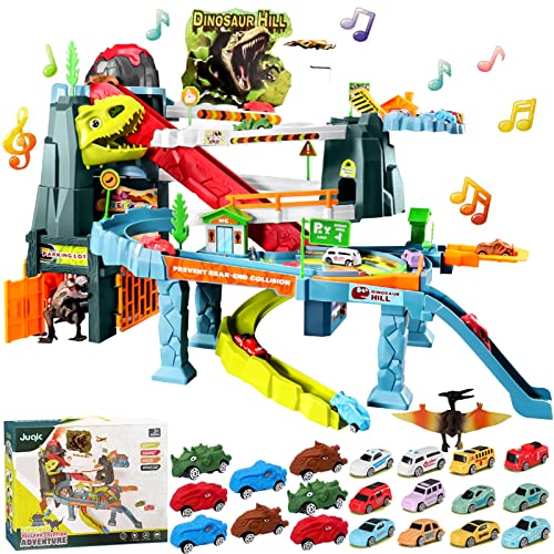 Juqic Children's Toy Car Ramp Track Dinosaur Spray Hills Adventure Railcar Slot Car Vehicle Race Play Set with 20 Mini Cars for Preschool Boys Puzzles Gifts Kids Ages 3 to 6 or Older (Spray Dinosaur) by Juqic