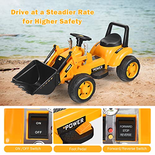 HONEY JOY Ride On Excavator, 6V Battery Powered Wheeled Loader Digger with Working Front Bucket, Forward/Backward, Electric Construction Vehicle for Kids, Ride On Tractor for Boys Girls, Yellow from HONEY JOY