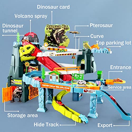 Juqic Children's Toy Car Ramp Track Dinosaur Spray Hills Adventure Railcar Slot Car Vehicle Race Play Set with 20 Mini Cars for Preschool Boys Puzzles Gifts Kids Ages 3 to 6 or Older (Spray Dinosaur) by Juqic