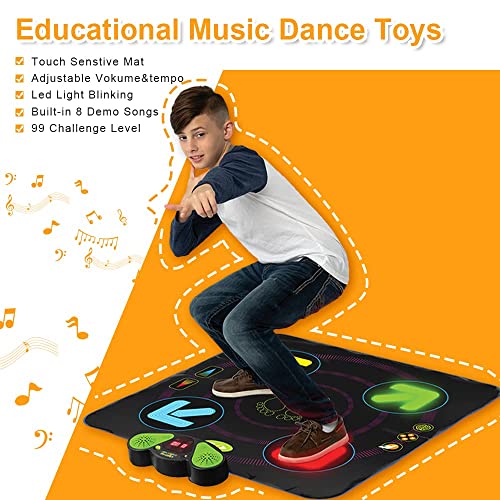 Dance Mat, Elec-tronic Dance Mats with Anti-Slip Mat,Wire-Less Blue-Tooth, Light up Dance Mat, Built-in Music, 8 Levels of Dancing, Birthday Gifts for Kids Ages 3-12 from Kpdoit