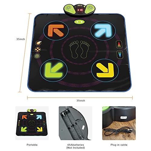Dance Mat, Elec-tronic Dance Mats with Anti-Slip Mat,Wire-Less Blue-Tooth, Light up Dance Mat, Built-in Music, 8 Levels of Dancing, Birthday Gifts for Kids Ages 3-12 from Kpdoit